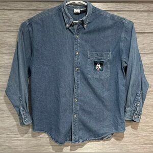 Disney Store Denim Blue Shirt Mens XL Mickey Mouse Embroidered Logo VTG 90'S
